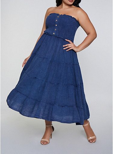 Plus Size Smocked Button Front Skater Dress