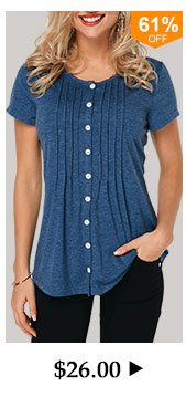 Button Up Crinkle Chest Navy Blue T Shirt