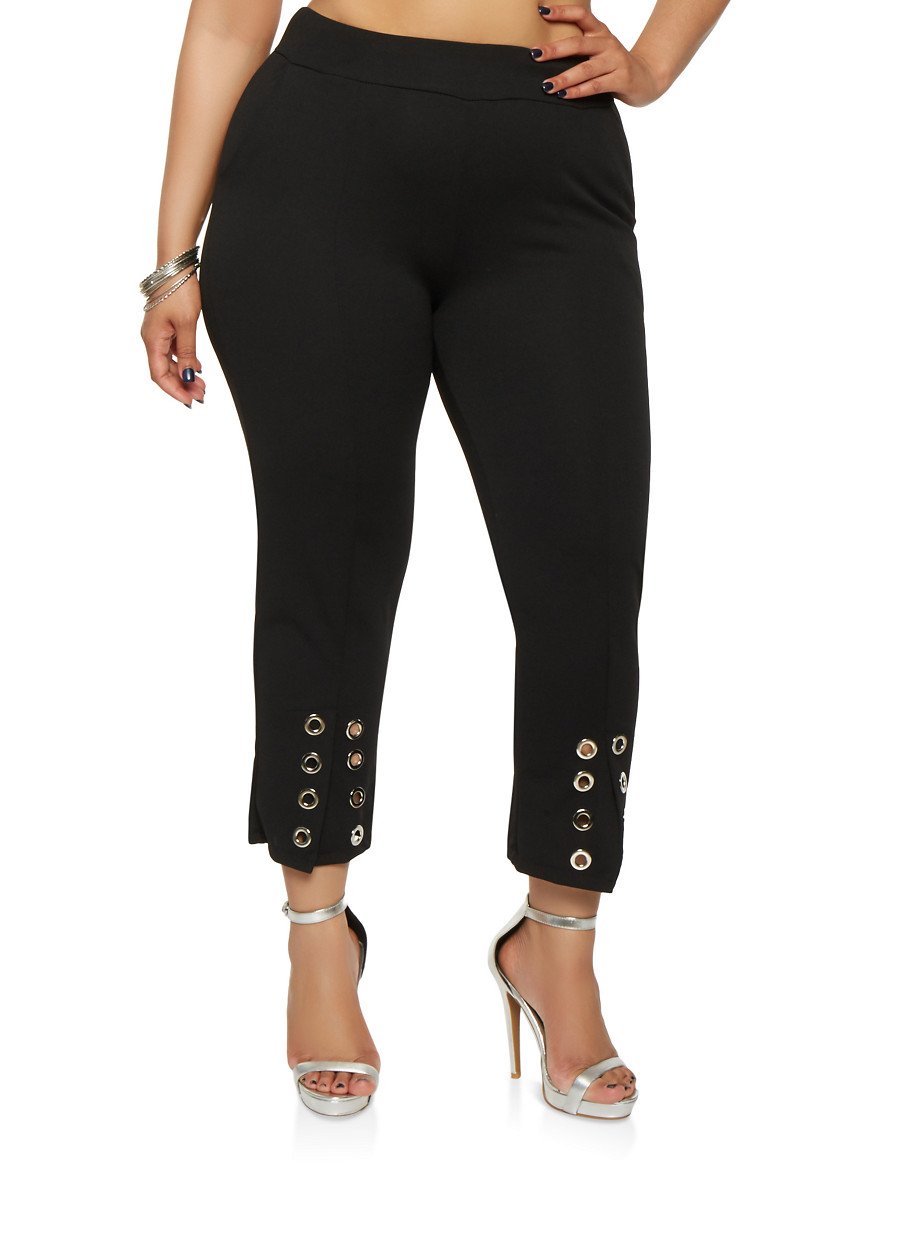 Plus Size Grommet Detail Crepe Knit Pants