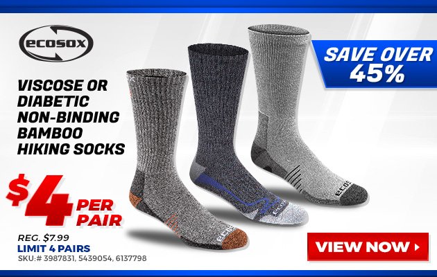 Ecosox Viscose or Diabetic Non-Binding Bamboo Hiking Socks