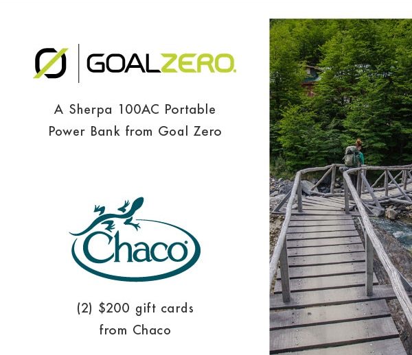 GOAL ZERO POWER BANK + CHACO GIFT CARDS...