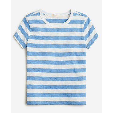 Girls' short-sleeve cropped T-shirt in stripe