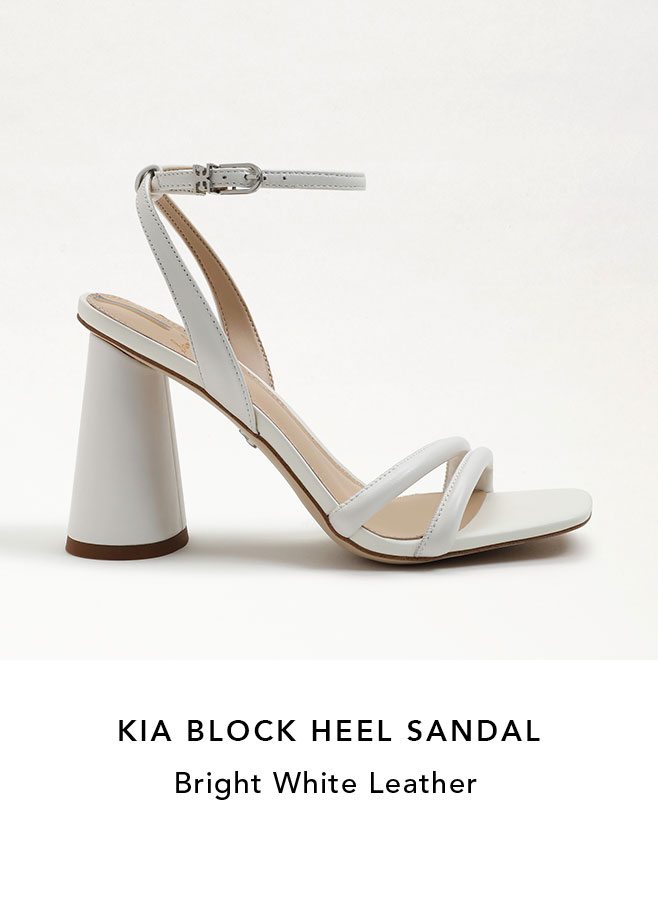 Kia Block Heel Sandal Bright White Leather