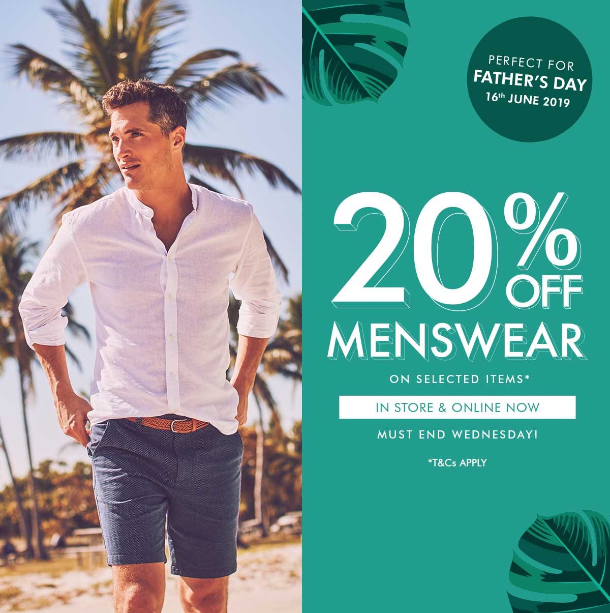 20% off Menswear*