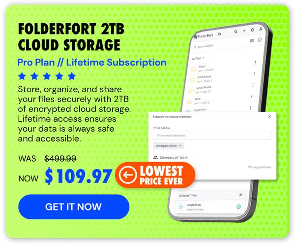 FolderFort 2TB Cloud Storage Pro Plan: Lifetime Subscription