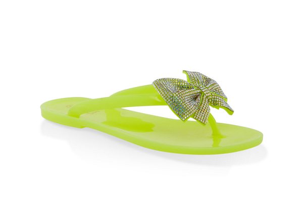 Jelly Rhinestone Bow Flip Flops