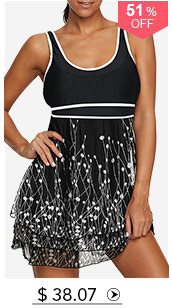 Scoop Back Printed Layered Black Swimdress and Shorts