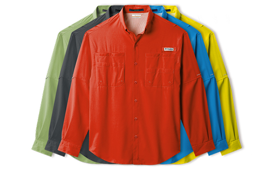 An assortment of colorful Tamiami shirts. 