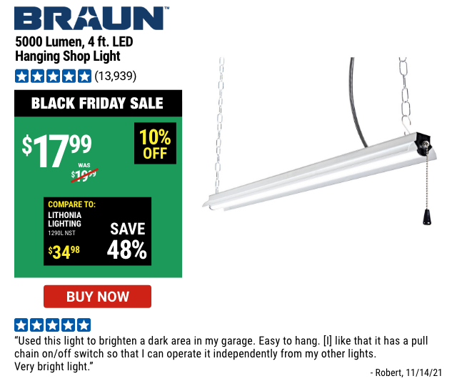 BRAUN: 5000 Lumen 4 Ft. LED Hanging Shop Light