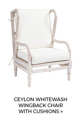 Ceylon Whitewash Wingback Chair with Cushions