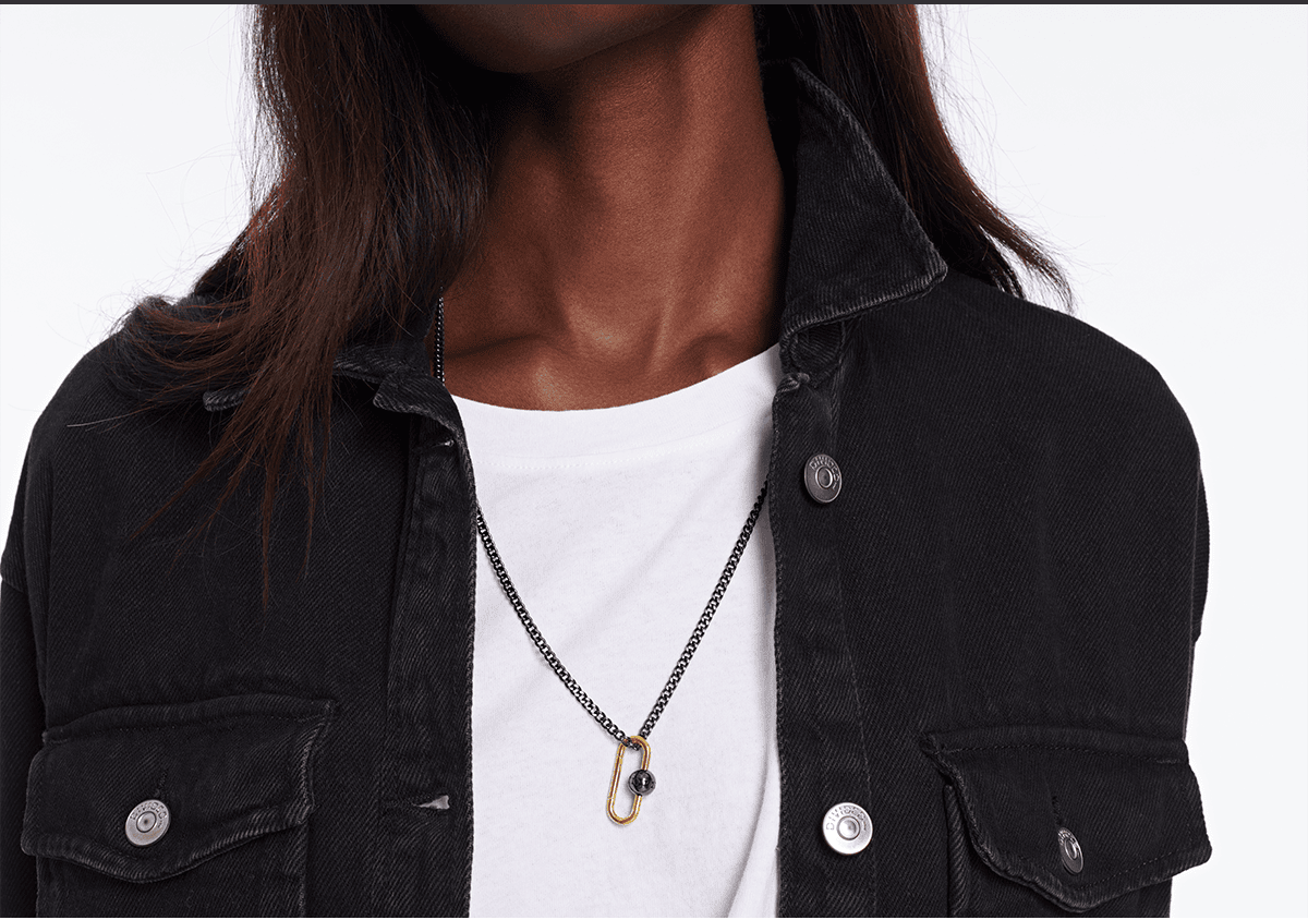 Black and Gold Sphere Lock Necklace