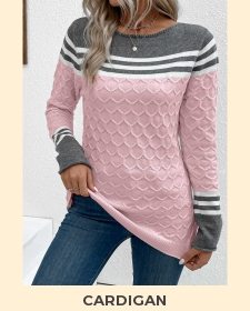 Patchwork Pink Round Neck Long Sleeve Sweater