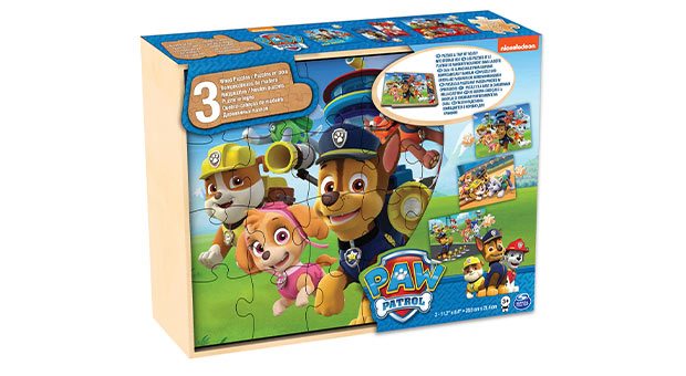 PAW Patrol 3 Pack Wooden Puzzles in Wood Storage Tray