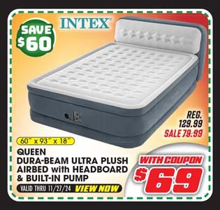 Intex Queen 18'' Dura-Beam Ultra Plush Airbed with Headboard and Built-In Pump