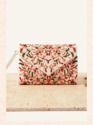 Embroidered bead envelope clutch bag