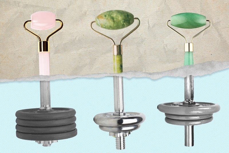 Face Roller on top, Dumbbell on bottom