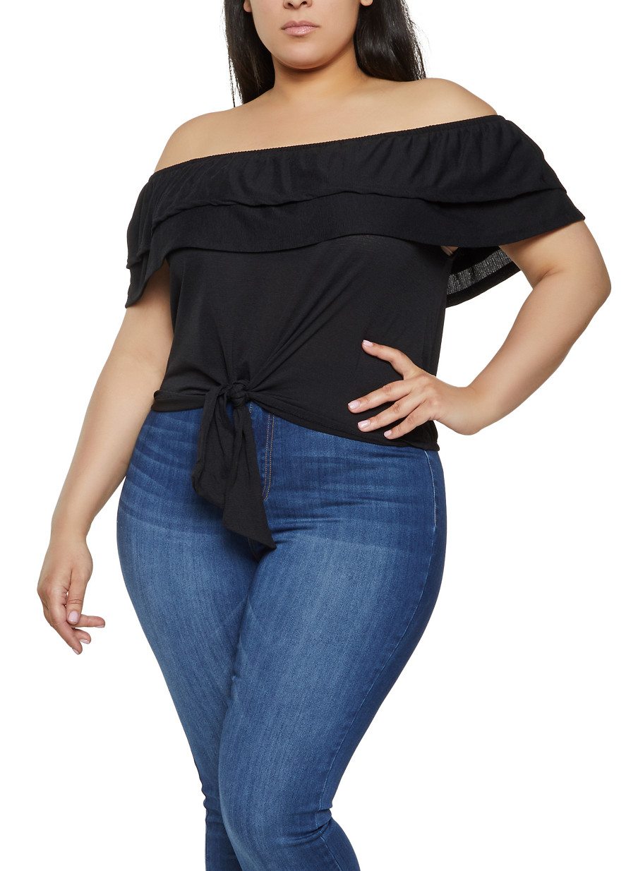 Plus Size Off the Shoulder Top Tiered Ruffle