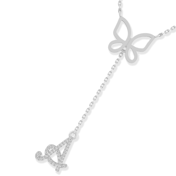 1/20 - 1/6 ct tw Diamond Butterfly Initial Necklace