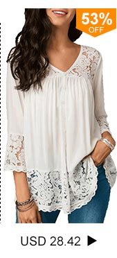 Lace Patchwork Button Up White Blouse