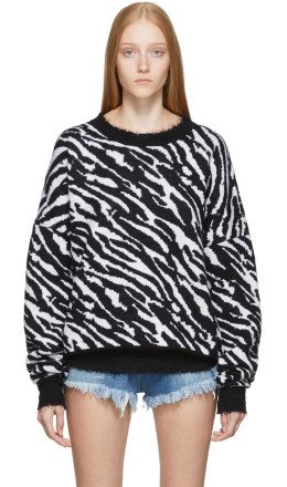 Unravel - Black And White Zebra Oversized Crewneck Sweater