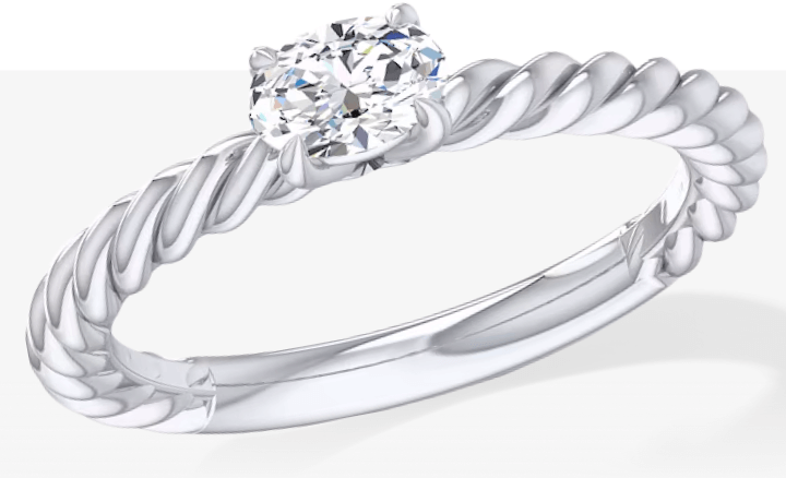 Oval-Cut Diamond Solitaire Rope Shank Engagement Ring 1/3 ct tw 14K White Gold (I/I2)