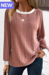 Dusty Pink Patchwork Long Sleeve Round Neck Sweatshirt