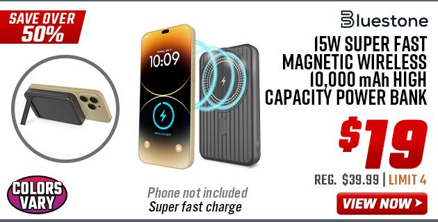 Bluestone 15w Super Fast Magnetic Wireless 10,000 mAh High Capacity Power Bank