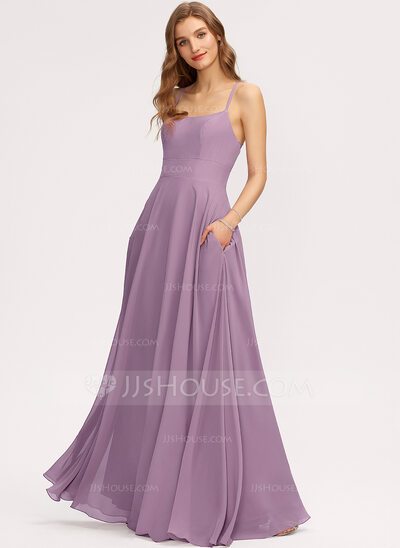 A-Line Scoop Neck Floor-Length Chiffon Bridesmaid Dress With...