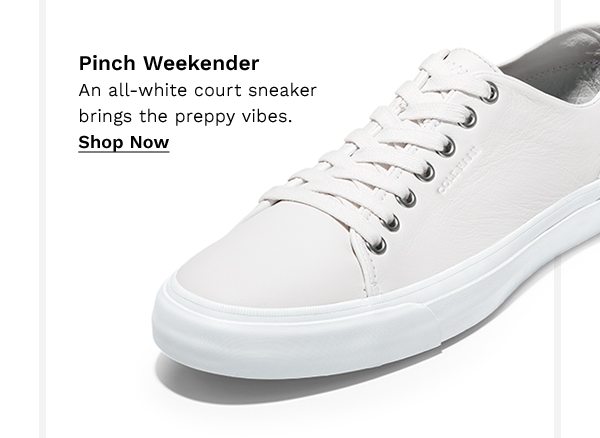 Pinch Weekender | An all-white court sneaker brings the preppy vibes. SHOP NOW