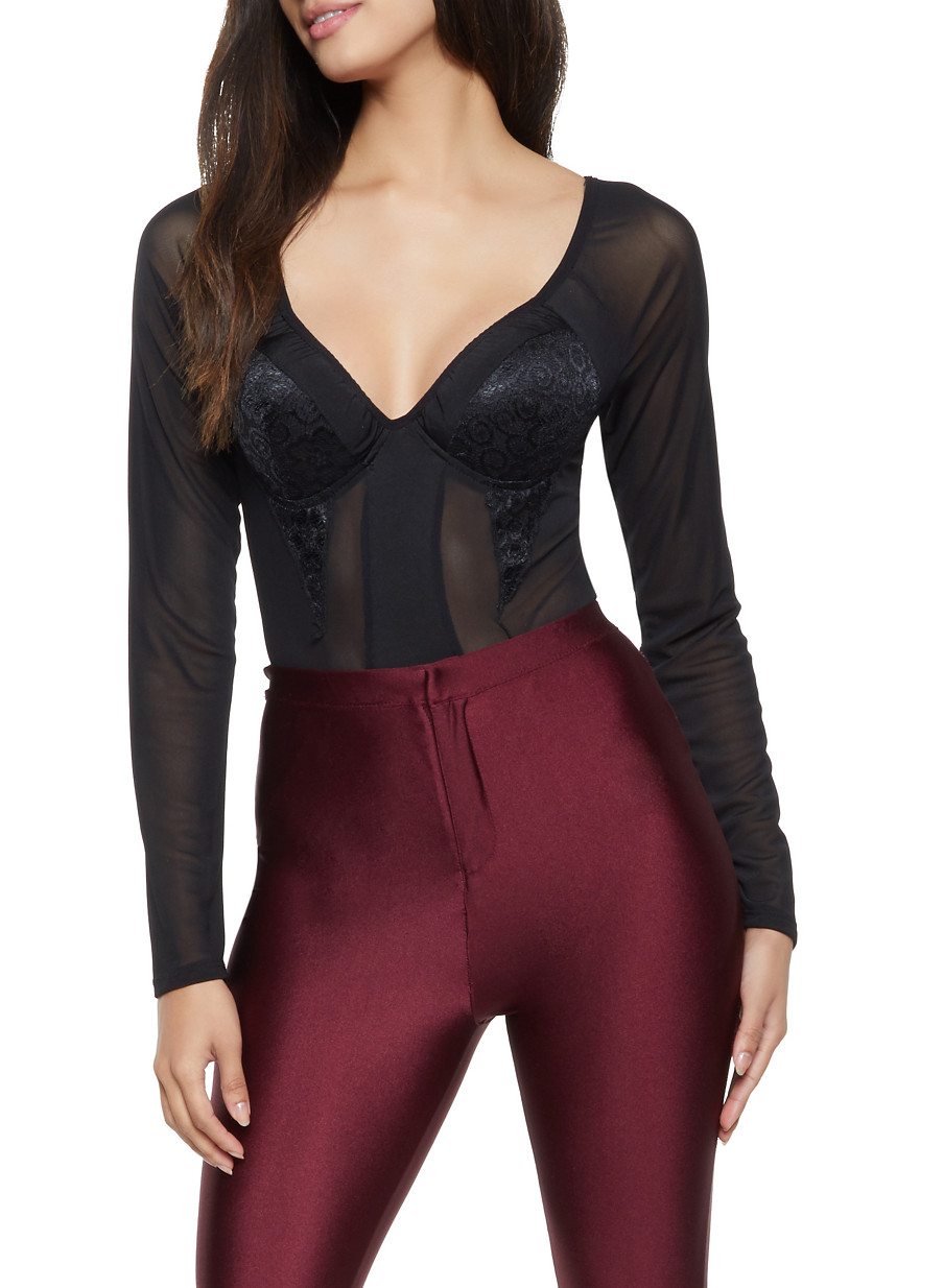 Lace Detail Mesh Bodysuit