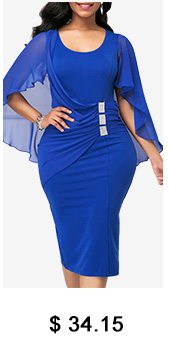 Back Slit Cape Shoulder Royal Blue Sheath Dress