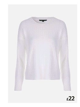 Womens White Ribbed Lash Knit Jumper