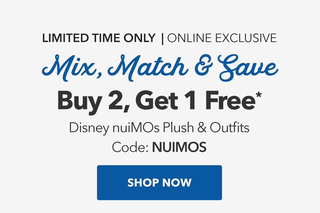 Disney nuiMOs Plush and Outfits are Buy Two, Get One Free For a