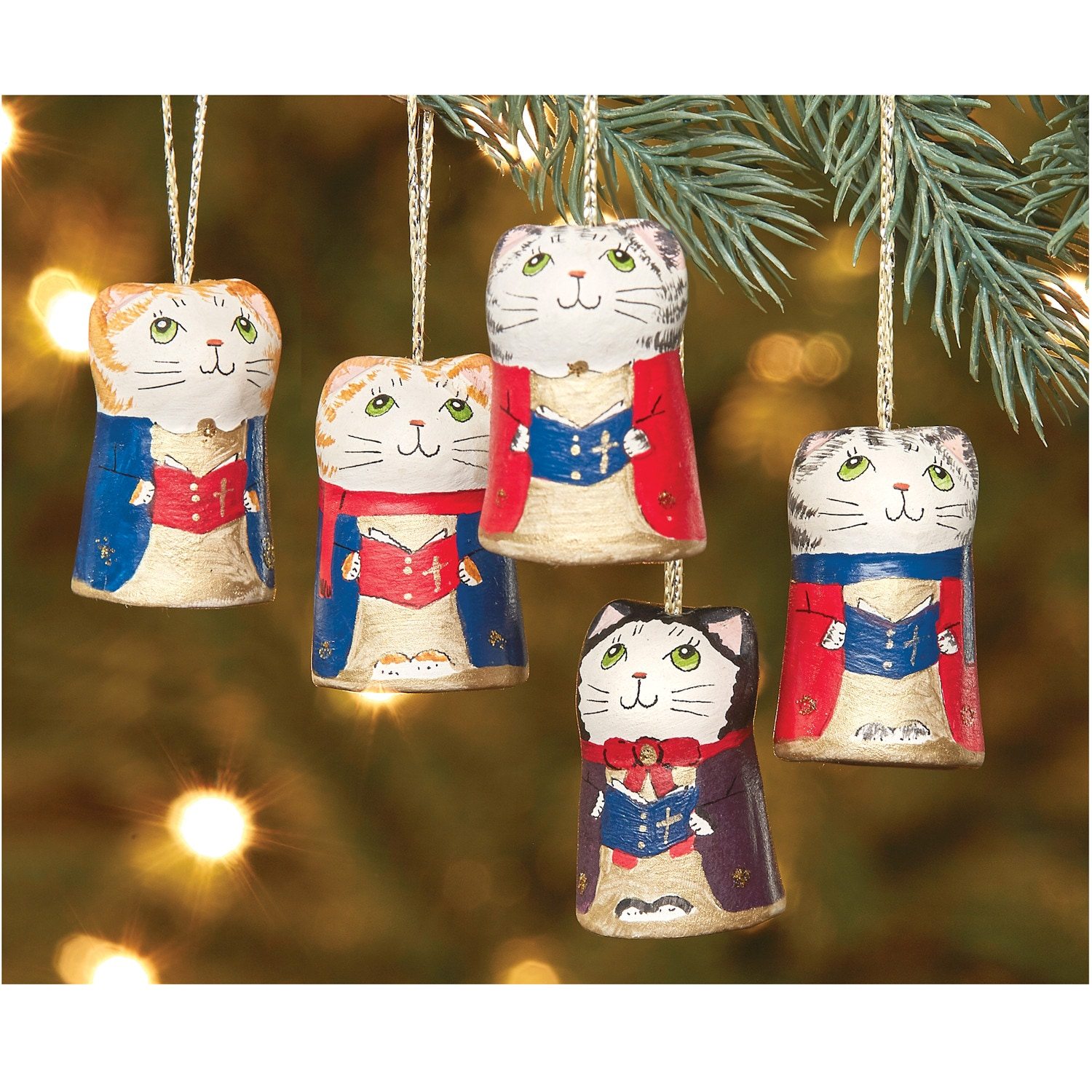 Caroling Cat Ornaments Set