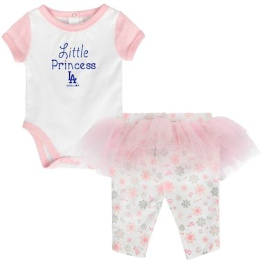 Girls Newborn & Infant White/Pink Los Angeles Dodgers Princess Bodysuit and Tutu Leggings Set