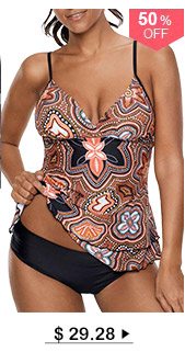 Layered Printed Spaghetti Strap Tankini Set