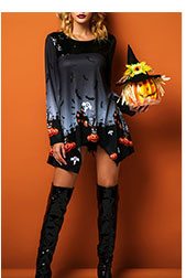 Pumpkin and Bat Print Sequin Embellished Halloween T Shirt