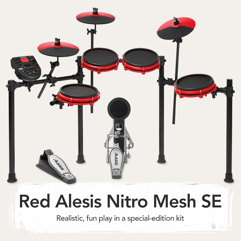 A Striking Special-edition Kit. Alesis Nitro Mesh SE in a bold red finish. Shop Now.