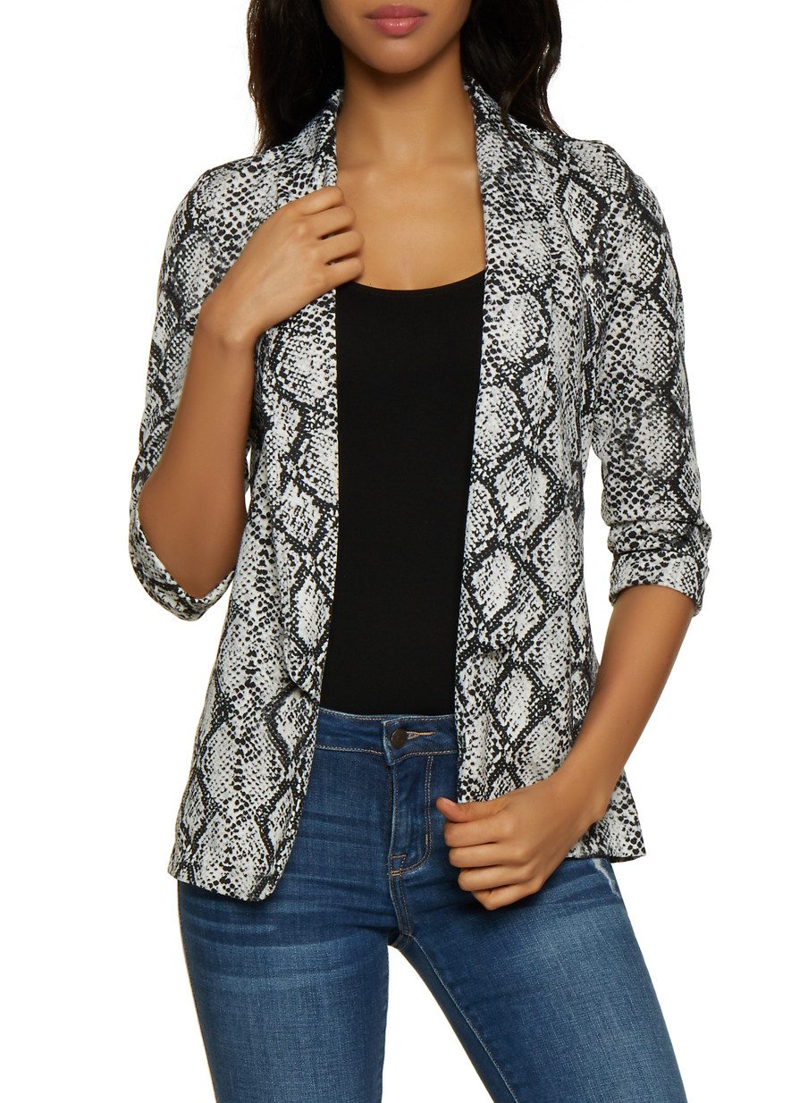 Snake Print Open Front Blazer