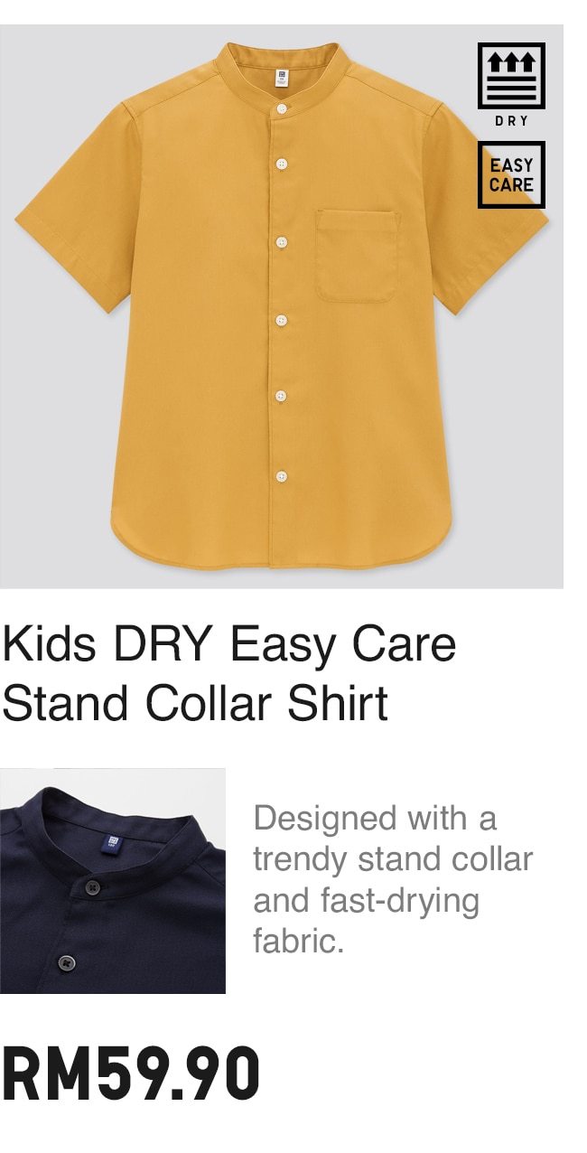 KIDS DRY EASY CARE STAND COLLAR SHIRT