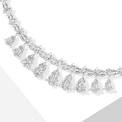 Diamond Riviera Necklace 10 ct tw Pear & Round-cut 14K White Gold 18''