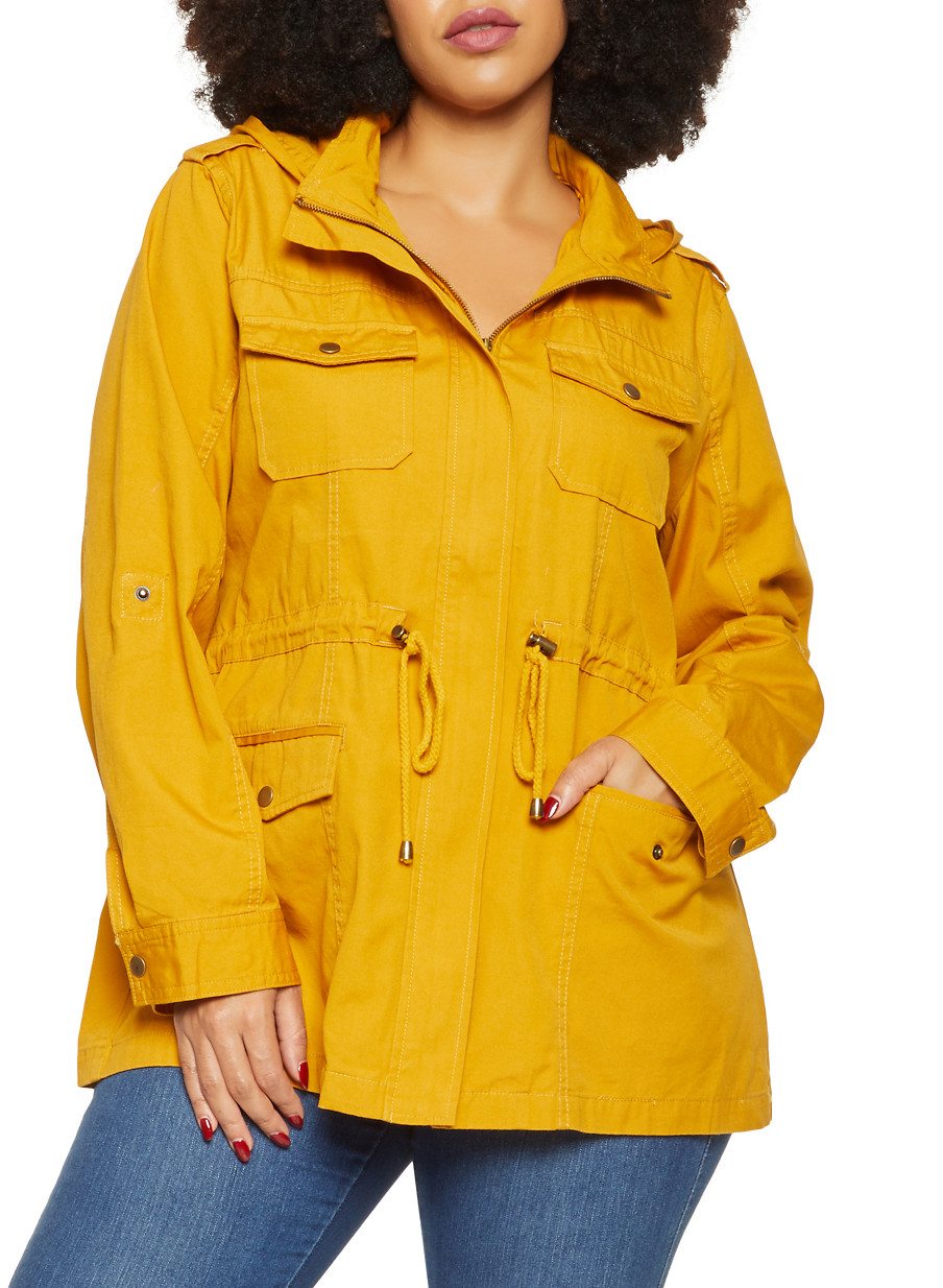 Plus Size Solid Hooded Anorak Jacket