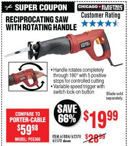 View 6 Amp Heavy Duty Variable Speed Rotating Handle Reciprocating Saw