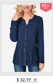 Button Up Long Sleeve Lace Panel Blouse