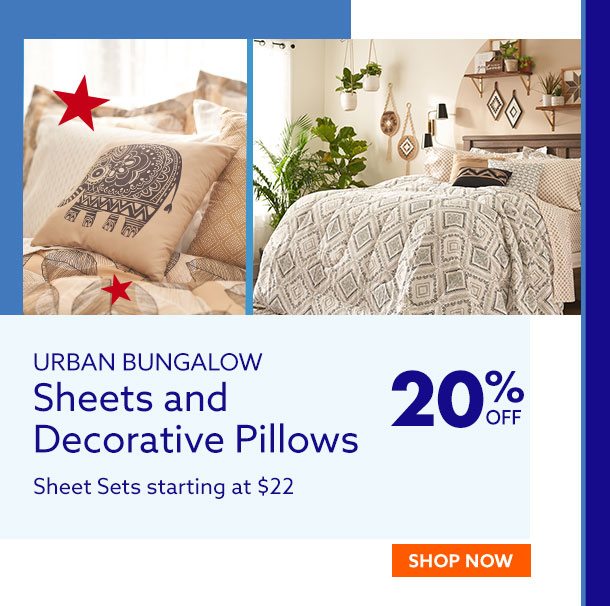 Urban Bungalow Sheets and Decorative Pillows 