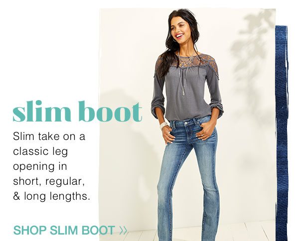 Slim boot. Slim take on a classic leg opening in short, regular, and long lengths. Shop slim boot