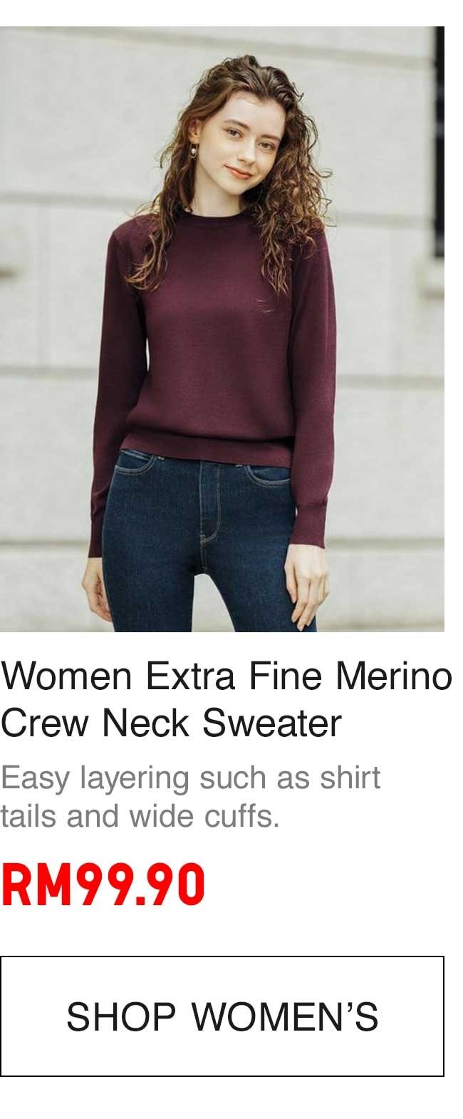 Women Extra Fine Merino Crew Neck Sweater