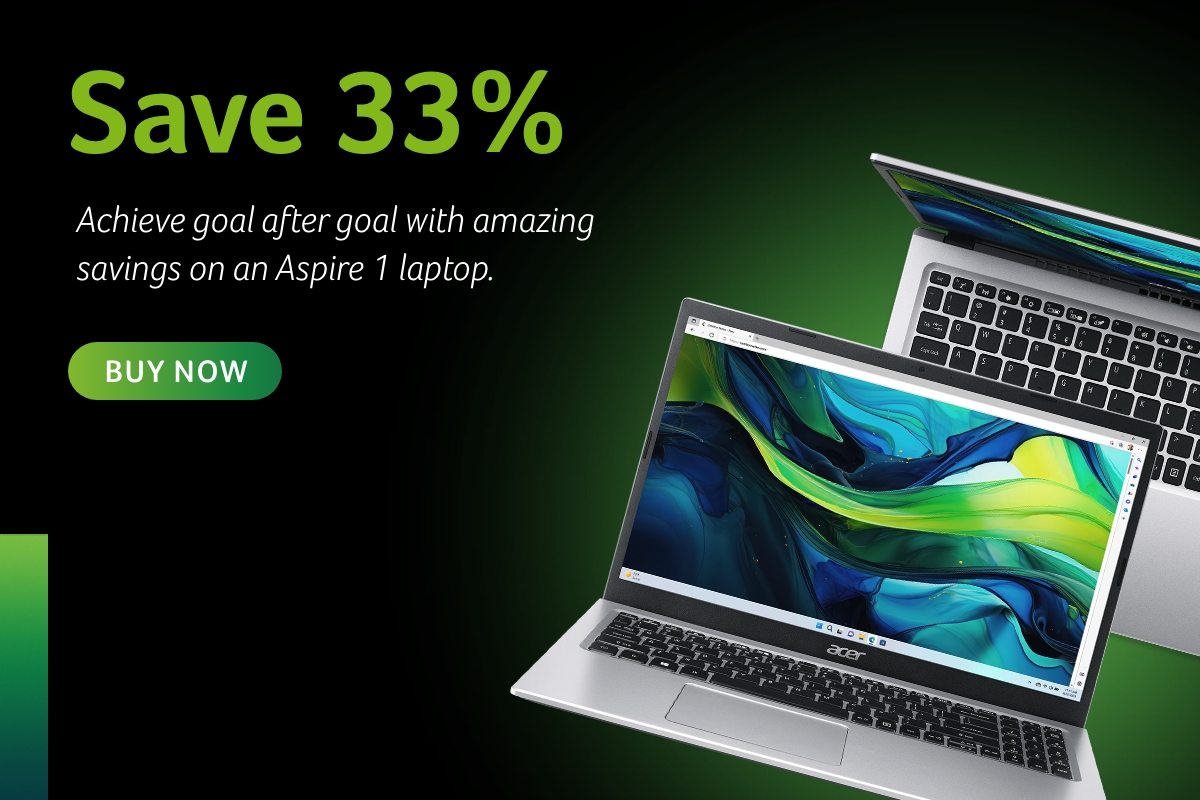 Save 33% - Achieve goal after goal with amazing savings on an Aspire 1 laptop.