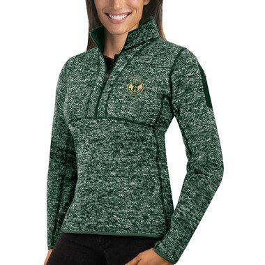 Antigua Milwaukee Bucks Women's Heather Green Fortune Half-Zip Pullover Jacket
