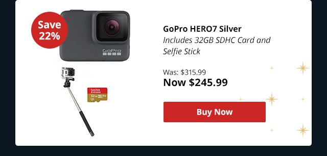 GoPro HERO7 Silver Includes 32GB SDHC Card and Selfie Stick